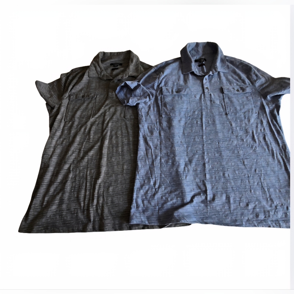 Structure Polo Shirt 2 PACK Men's XL Blue, Gray Collared SS Double Chest Pocket